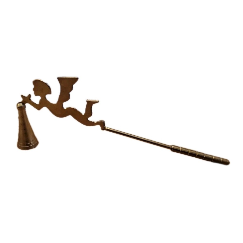 Vintage Angel Cherub Candle Snuffer Brass Hinged Bell Chimes 11" Holiday Xmas